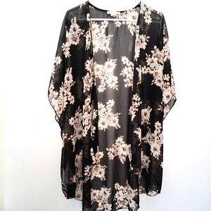 EMORY PARK Black Floral Kimono Size XL